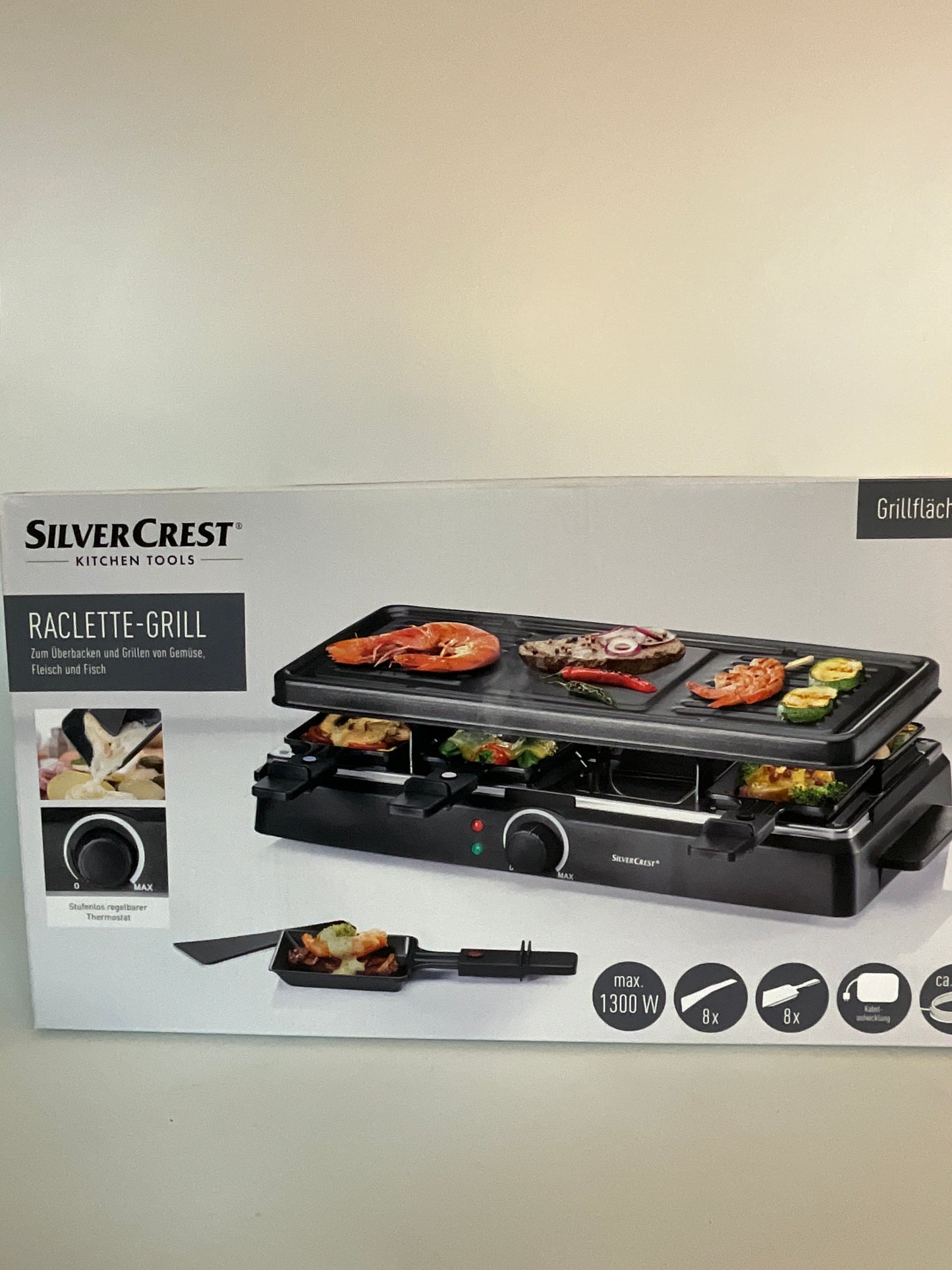SILVERCREST Raclettegrill für 8 Personen mit 8 Pfännchen & 8 Spateln