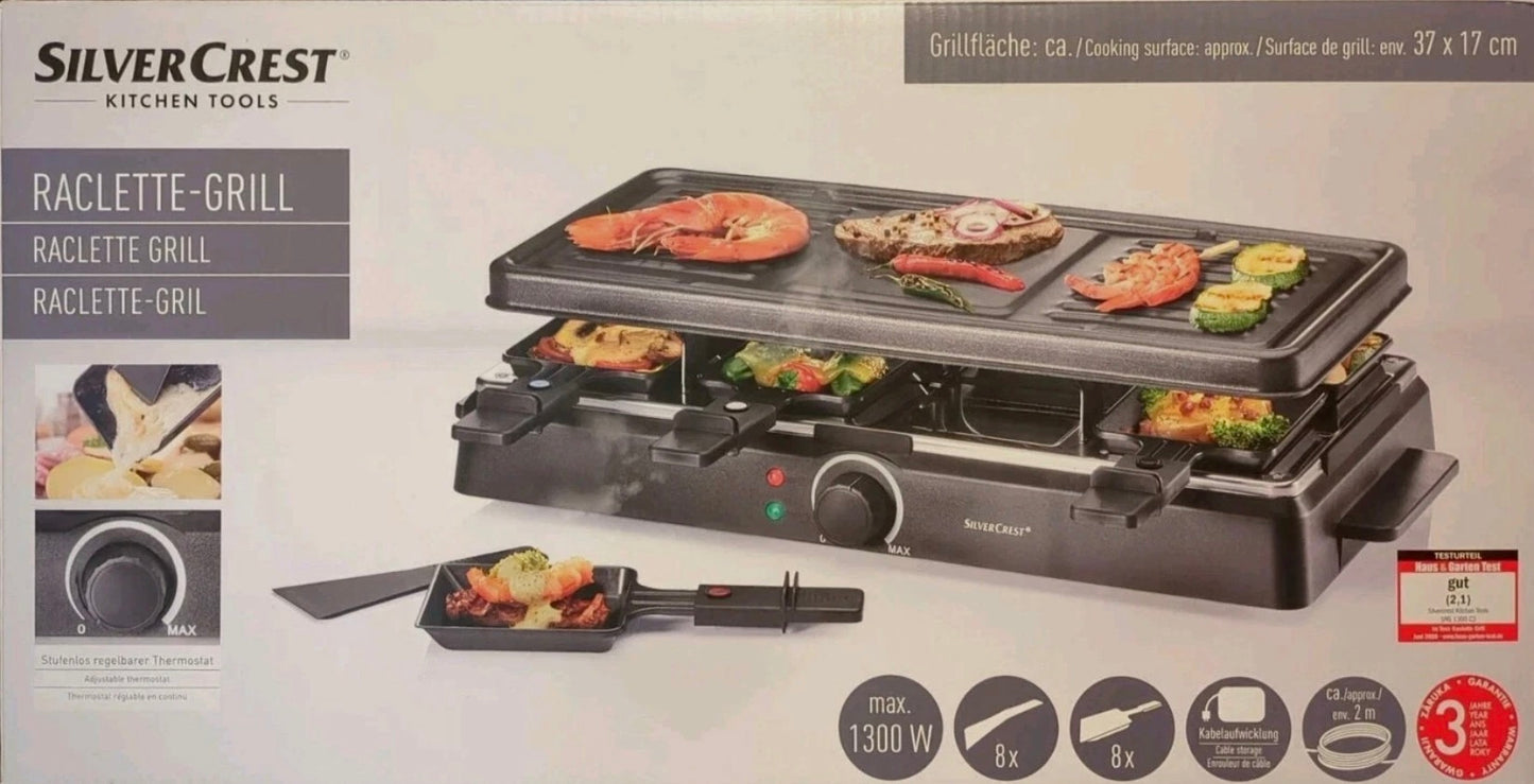 SILVERCREST Raclettegrill für 8 Personen mit 8 Pfännchen & 8 Spateln