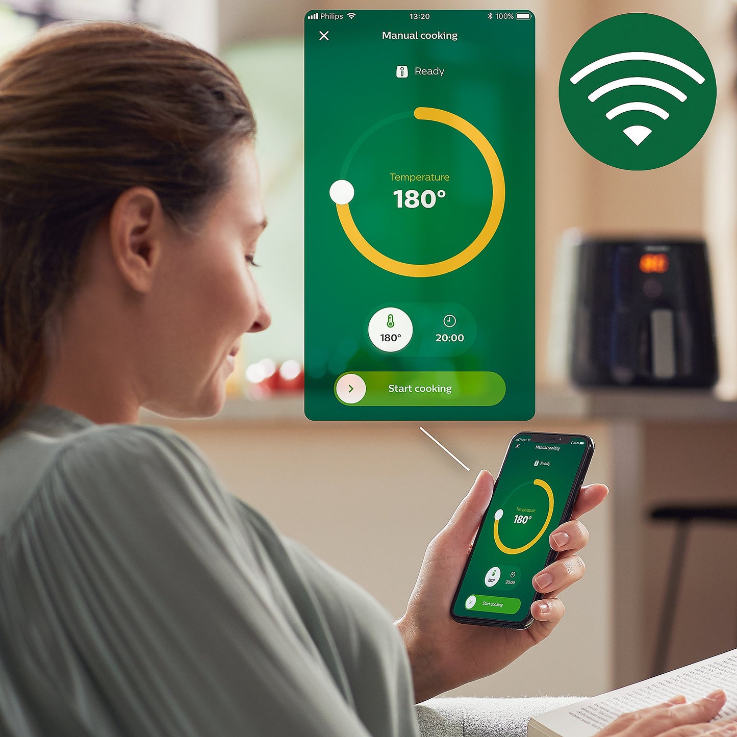 PHILIPS HD9280 Airfryer XL Essential Heißluftfritteuse 6,2L Fassungsvermögen mit HomeID App